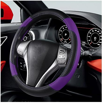 BELOMI Leder Auto Lenkradbezug Universal 15 Zoll für Auto LKW SUV rutschfest und atmungsaktiv Sport Style Design Geruchlos Lenkradschoner Automotive Interior Accessories (Lila)