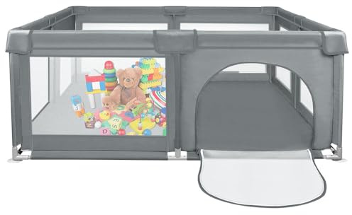 Laufgitter für Babys, 120 x 120 x 66 cm, Laufgitter für Babys, modular, faltbar, Laufgitter aus Netzstoff mit 50 Bällen, Laufstall für Babys drinnen und draußen, Aktivitätszentrum für den Laufstall,