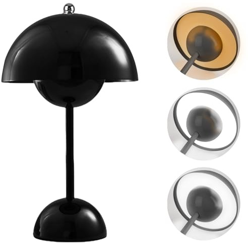 LUPATDY Moderne Pilzlampe Schwarz, Kabellose LED Tischlampe Touch Dimmbar mit 3 Helligkeitsstufen (3000K-6000K), Aufladbare Tischleuchte für Schlafzimmer, Büro, Deko [Energieklasse A]