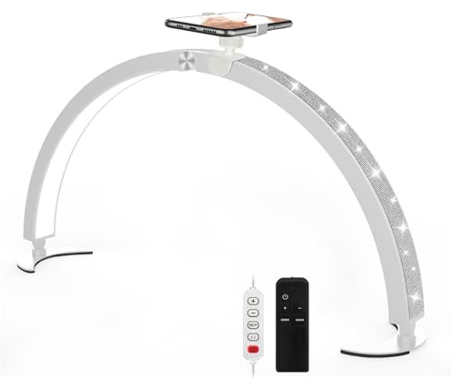 yAyusi Media Luna Lámpara para Uñas con Soporte, 74CM 40W Luz Técnica para Uñas, Lámpara de Mesa para Uñas con Controlador de Cable y Control Remoto, 7 Modos 10 Brillos para Belleza/Pestañas (Blanco)