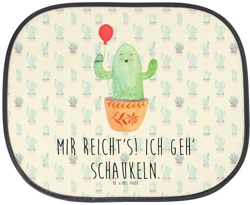 Mr. & Mrs. Panda Auto Sonnenschutz Kaktus Luftballon - Geschenk, Sonnenblende Auto, Büro, Sonnenschutz für Autoscheiben, Freundin, Auto Sonnenblende,