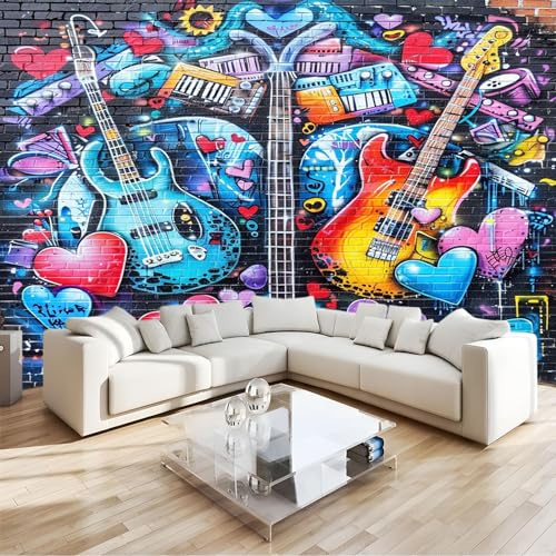 Papeles Pintados de Pared Música doodle guitarra Fotomurales 400x280 cm Tejido No Tejido Papel Tapiz Fotográfico Decorativos Murales Dormitorio Oficina Hotel Spa