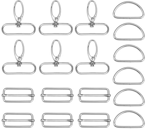 18 Stück Taschenzubehör Schnallen, Taschenzubehör zum Nähen, Karabinerhaken für Taschen, D-Ringe Schiebeschnalle, Metall Drehbar Karabinerhaken Set für Bastelarbeiten, Taschengurte, Hundehalsbänder