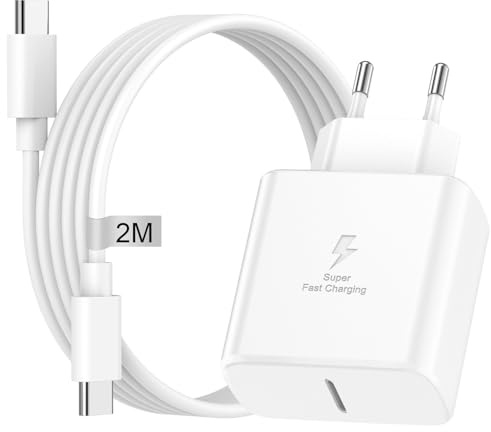 Chargeur pour Samsung Charge Rapide 45W, Chargeur USB C Rapide pour Samsung Galaxy S24 Ultra S23 S22 S21 S20 Note,Chargeur Rapide pour Samsung Prise USB C Adaptateur Secteur USB Type C avec Câble 2M