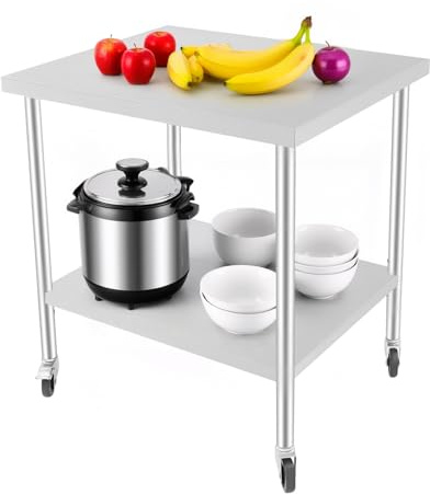 ClearFragrans Edelstahltisch Gastro Tisch Küchentisch Edelstahl Arbeitstisch Aufkantung Küche, für Küchen Hotels Bäckereien Wäschereien Arztpraxen Tierkliniken 76 * 60 * 85 cm Silber
