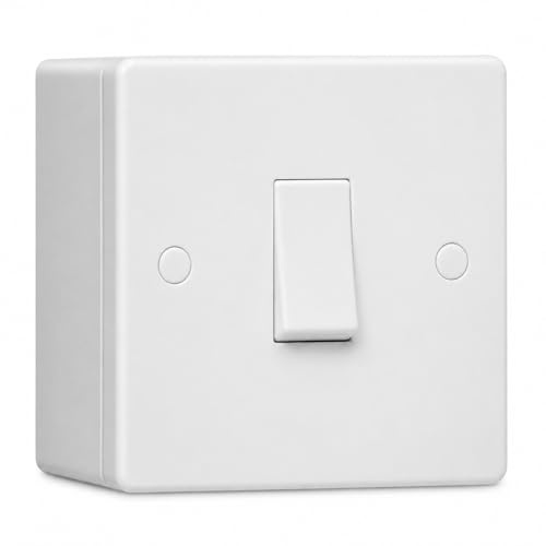 Curved Edge Light Switch, 1 Gang, Single Pole, White | 25mm Pattress Box, Stylish and Robust