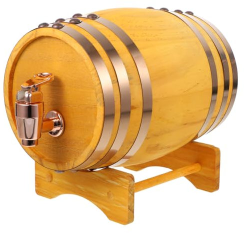 Mikinona Barril De Vino De Madera 1l 6 Aros De Metal, Dispensador De Resina y Soporte, Barril Pequeño De Roble para Cerveza y Vino, Adecuado para Reuniones y Barbacoas