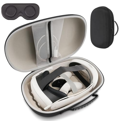 XINGFUDAO Funda rígida compatible con auriculares Pico 4 Ultra MR y controlador de juegos, espacio de almacenamiento personalizado, bolsa portátil impermeable a prueba de golpes con bolsillo de malla
