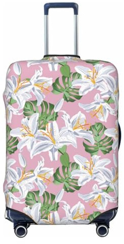 Buewutiry Housse de protection pour bagages de voyage – Motif fleurs de lys vert rose anti-rayures pour valises de 45,7 à 81,3 cm, Noir , L