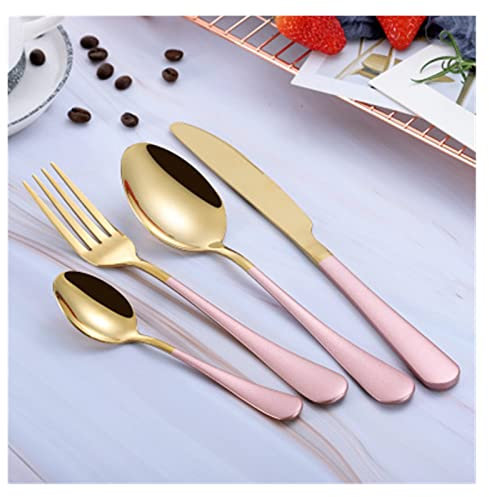 YIHANSS Party 4-piece Blue Vintage Metal Cutlery Set Tableware Gold Stainless Steel Dinner Knifes Tablespoons Forks for Restaurant Dinnerware Outstanding (Color : Pink gold 4pcs)