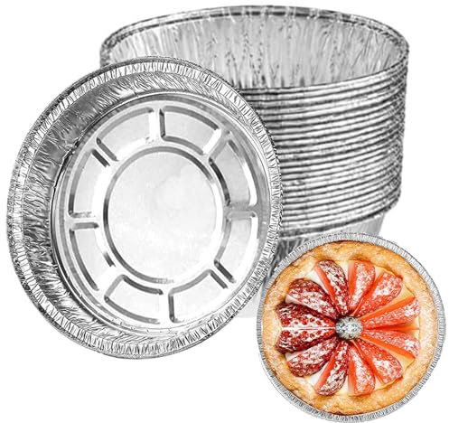 Xinlon 30 Stück Rund Formen Aluschalen Foil Pie Dish Folie Einweg-backform aus Aluminiumfolie Wiederverwendbares und Recycelbares Backblech aus Aluminiumfolie für Kleine Kuchen, Marmeladentörtchen Usw