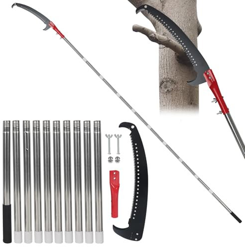 Sega da potatura telescopica, sega a mano, lunghezza regolabile, sega da giardino telescopica con borsa per il trasporto, 2 lame, sega per lavori di ramificazione e cura degli alberi (4,5 m)