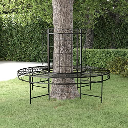 Runde Baumbank Ø137cm schwarz Stahl Gartenbank Parkbank Terrasse Innen Außen Sitzgelegenheit