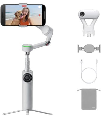 Insta360 Flow 2 Pro AI Tracker Bundle Grey - Industry-First AI Phone Gimbal with Apple DockKit, Pioneering 360º Pan Tracking, Free Tilt, Built-in Tripod/Selfie Stick, Portable Vlog/Travel Stabilizer