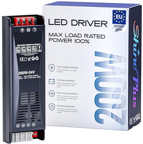 Transformador LED 24 V 200 W regulable 4 niveles – Fuente de alimentación 24 V 8,4 A AC-DC ultra delgada para iluminación, controlador LED universal de voltaje constante