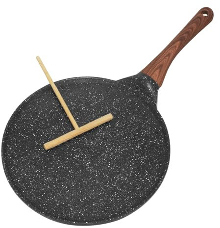 Jomdjmskes Sarten Crepes, 26.5 cm Tortitas con Distribuidor Masa, Sartén para Crepes Induccion, Revestimiento Antiadherente Sartén Pancake, Apto para Todo Tipo Cocinas, Libre de PFOA, Negro
