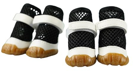 Atmungsaktive Netzschuhe für Hunde, Sommer, rutschfest, Pfotenschutz, Hundepfotenschutz, Outdoor-Schutz, Anti-Schmutz, Verbrühungsschutz, Wanderschuhe, Größe 4 (schwarz), 4 Stück