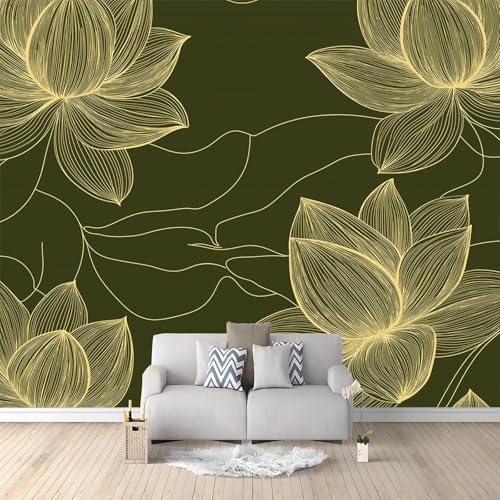 IHFMPFKJ 3D Effekt Tapete Schlichte Luxus Streifen Tapete Wandbilder Fototapete 300 X 210 cm Vliestapete Art Deco für Wohnzimmer Akzentwand Schlafzimmer Decken Gold Schwarz