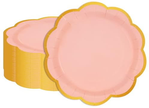HFBOBP 50 Stück Einwegteller Rosa Gold Partyteller,23CM Teller Einmalteller Einweg Geschirr,9inch Partyteller Tisch Dekorationen Partygeschirr für Hochzeit Garten Geburtstag
