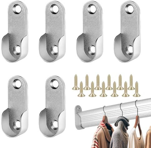 GHPKOTW 6 Pezzi Supporto Tubo Armadio, Bastone Armadio Appendiabiti Accessori Armadio Interno, Supporto per Asta Appendiabiti per L'Estremità Dell'Asta Binario Per Tende e Armadi