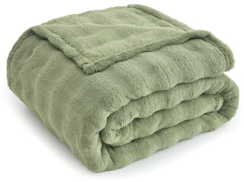 Topfinel Plaid Matrimoniale,Coperta Pile Termica Pelosa Morbida,Calda e Confortevole,OEKO-TEX,Coperta Invernale da Divano,Per Neonato e Animali Domestici (Gatti,Cani),Verde Salivia,150x200 CM