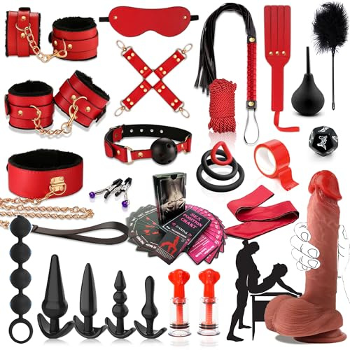 BDSM Set Bondage Sex Toys for Couples, 30 Pieces Bondaged Kits Adult Sex Toys with Silicone Dildo and Anal Toys kit for Women Men
