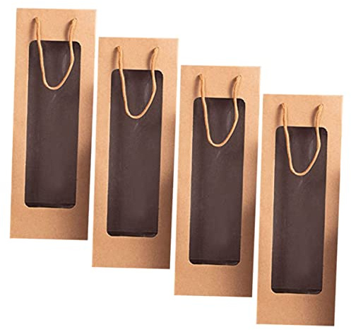 UTHCLO 4 Stück Kraftpapier Weinflaschenbeutel mit Sichtfenster und Griffen Stilvolle Geschenktüten für Flaschen für Hochzeiten und Weihnachtsfeiern