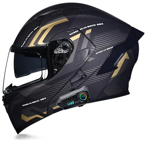 Casco Moto Modulare Bluetooth, Casco Integrale Ribaltabile Con Doppia Visiera, Altoparlanti E Microfono Integrati, Per Scooter, Moto Stradali, Corsa, Uomo E Donna,Gold-L