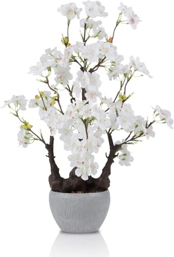 HPNIUB White Cherry Blossom Bonsai Pot Faux Plant Office Shelf Decor