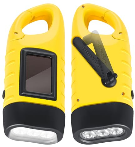 Kssvzz 2 Stück LED Solar Kurbeltaschenlampe mit Karabinerhaken - Gelb | Wasserdicht dynamo taschenlampe für Camping, Stromausfällel, Outdoor