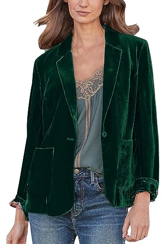 Generisch Blazer en velours doré pour femme, veste d'hiver chaude et décontractée, couleur unie, veste de transition ouverte sur le devant, vestes coupe ajustée, manteau élégant, vestes de costume