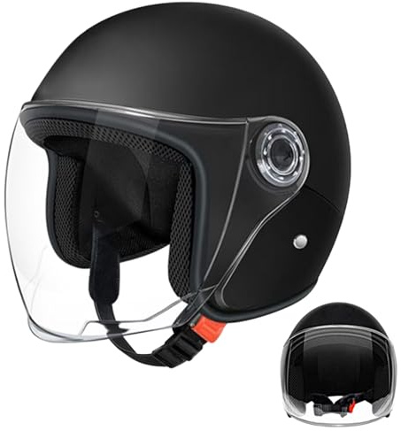 Vesidoloy Cascos de Moto,Cascos de Moto eléctricos,Medios Cascos de Ligeros - con Lentes para Montar, Cascos con protección Solar, de Carreras Retro para niños, niñas y jóvenes