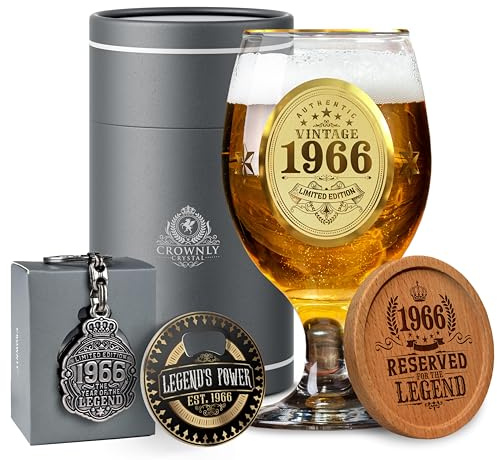 CROWNLY CRYSTAL® 1966 60th Birthday Gifts for Men Personalised Decorations Beer Glasses Mens Dad Boyfriend Grandad Uncle 60th Birthday Card