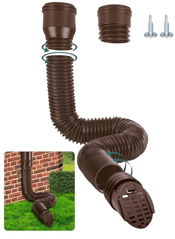 GartOasis Extensión Flexible para Canalón y Bajante, 80/100 mm Tubo Bajante Extensión Redonda con Rejilla para Desagüe, Manguera de Canalón, 47-150 cm, Accesorios para Bajantes (Marrón, 1 Unidad)