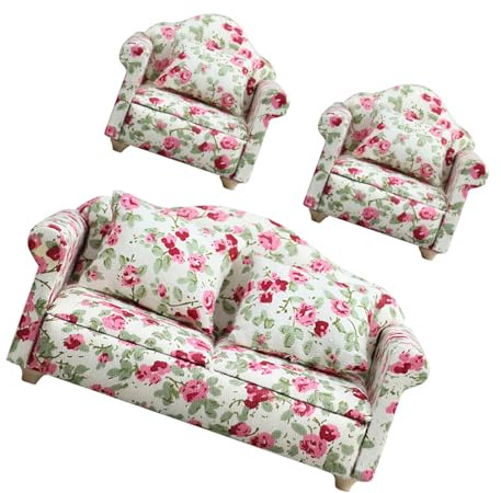 Ddujbtp Wohnzimmer Sofa Set Maßstab 1:12 Holzsockel Mit Stoff Überzogene Kleine Möbel Für Puppenhaus Zubehör Und Sammlerstücke Mit Stoff Überzogene Puppenmöbel Aus Holz