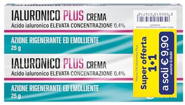 Abbinata Ialuronico Plus Crema, 50 g Totali, Crema Idratante con Acido Ialuronico 0,4%, Azione Rigenerante ed Emolliente, Per Viso e Corpo, Tutti i Tipi di Pelle