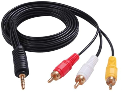 Câble Audio Vidéo 3,5 mm vers 3RCA,3.5 mm à RCA AV Camcorder Câble Male Plug,Cordon Adaptateur 3,5 mm vers RCA pour Smartphones,Tablettes,MP3,Haut-Parleurs,Cinéma à Domicile,TV DVD,Set-Top Boîtes,1,5M