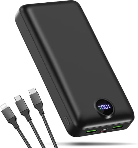 PDBEST Power Bank 50000mAh Fast Charge 22.5W 3-in-1 Cable Semi-Solid | 3 Outputs 2 Inputs Large Capacity Semi-Solid More Cycles Safer Portable Charger LED Display for iPad Android iPhone Black