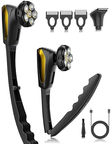Back Shaver for Men: Long Foldable Handle Back Razor for Men with 6D Fast & No-Scratch Shaving - 2 in 1 Waterproof Electric Full Body Hair Trimmer&Groomer Kit - Back Hair Removal Birthday Gift for Man