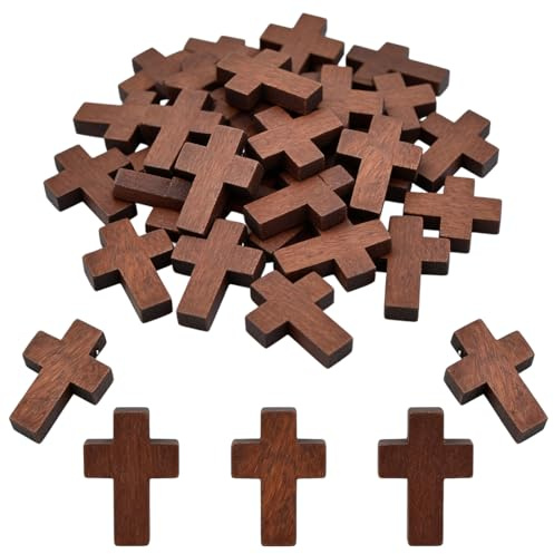 YIPFEN 50 pezzi a Forma di Croce, Pendente Legno, Collana Retrò, in Legno Naturale, Croce Charm, Piccolo, Gioielli Preghiera, Pasquale Comunione Regalo, Creazione Gioielli Fai Da Te (22mm)