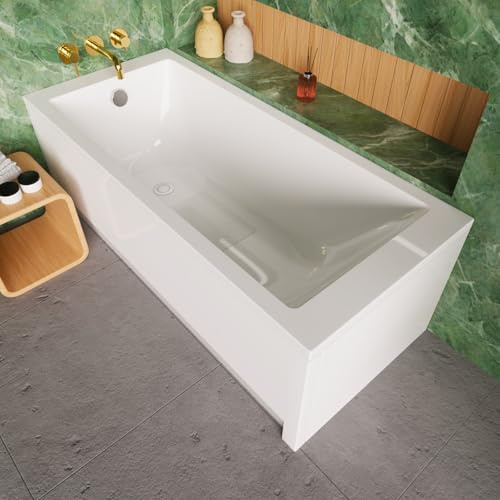 ECOLAM Baignoire rectangulaire Tami 170x70 cm avec surface antidérapante + tablier | vidage et trop-plein automatique pieds et silicone | set complet