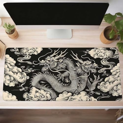 Black Gaming Mouse Mat Dragon Large Mouse Pad 1600x800x3mm XXL Mousepad Desk Mat Improved Precision and Speed Rubber Base for Stable Grip on Smooth Surfaces Table Pad PjY4081 P-8