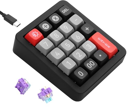 SinLoon Mekaniskt numeriskt numeriskt tangentbord - 19 makrotangenter, helt hotswap-switchar, 12 RGB-lägen, GASKET-struktur och aluminiumhölje, N-Key Rollover och 1,8 m avtagbar kabel för kontor/spel
