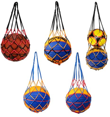 YiiHHooN 5 Stück Ballnetz Net Tasche, Sports Ball Ballnetz und Tragbare Balltasche, Sports Ball Mesh Bag für Fußball Basketball Volleyball Tennis Rugby Yogaball Sportplatz
