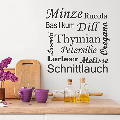 GRAZDesign Wandtattoo Küche Gewürze & Kräuter | Küchenaufkleber selbstklebend - 50x50cm / 070 schwarz