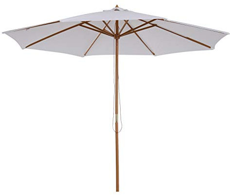 Outsunny Parasol de jardin extérieur parasol droit double toit en bois polyester haute densité protection solaire Ø 3 x 2,5 m blanc