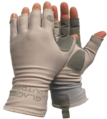 Glacier Glove Islamorada 50+ Sun Protection Durable Lightweight Breathable Quick-Dry Fingerless Outdoor Fishing Sun Glove, Light Gray, Large