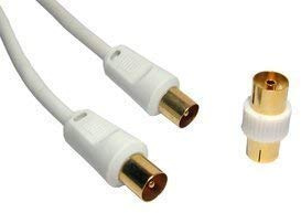 3m Coax Cable ~ 24k Gold Plated ~ Male to Male (M-M) ~ FREE Female to Female (F-F) Coupler Included ~ White Colour ~ Antenna ~ TV ~ Satellite ~ Lead