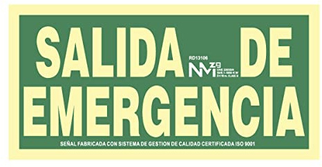 A13406 - Señal Luminiscente Salida De Emergencia Clase A PVC 1mm 15x30cm con CTE, RIPCI Nueva Legislación