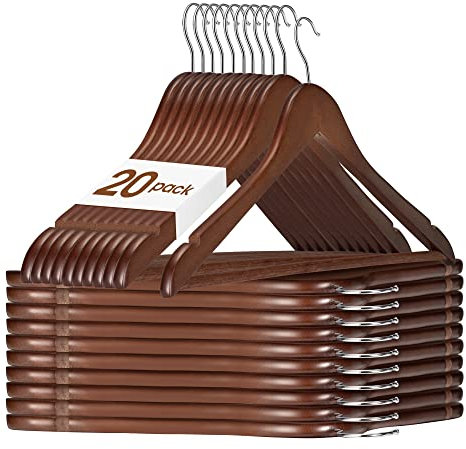 HOUSE DAY Kleiderbügel Holz Walnuss 20 Stück Stabil Kleiderbügel Drehbar Jackenbügel Anzugbügel Breit 44,5cm aus Naturholz